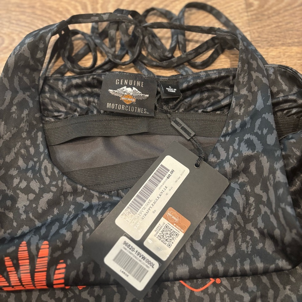 NWT Harley Davidson Strappy Tank Leopard Print Eagle Graphic Y2K Moto Top Large - Picture 3 of 4